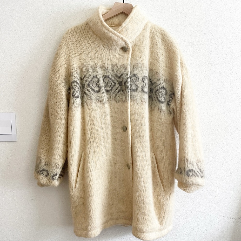 VTG ICEMART of Iceland Icewool Sweater Coat WOOL Size Small Fair Isle Knitted